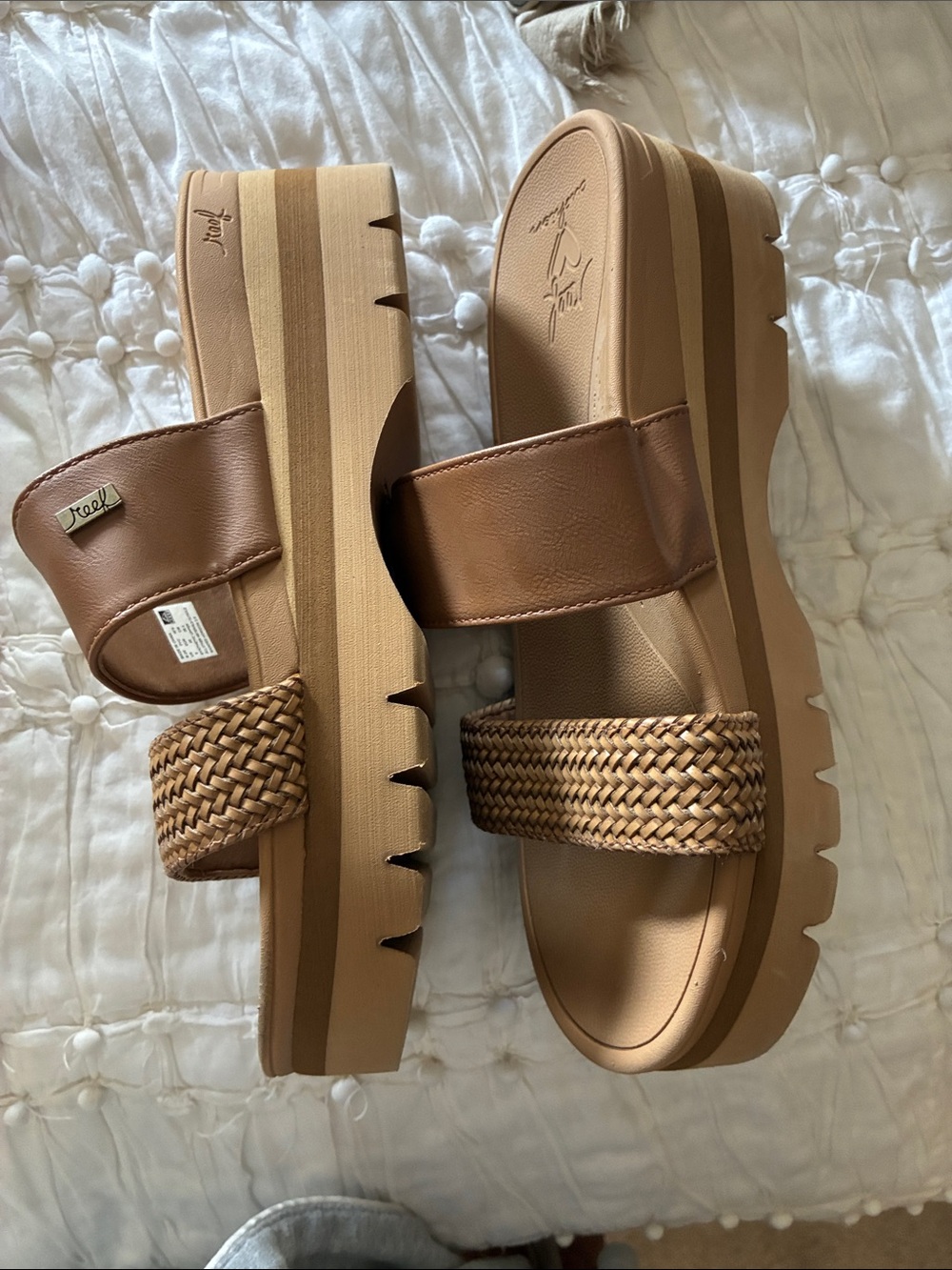 Reef Women’s Brown Tan Woven Platform Slide Sandals